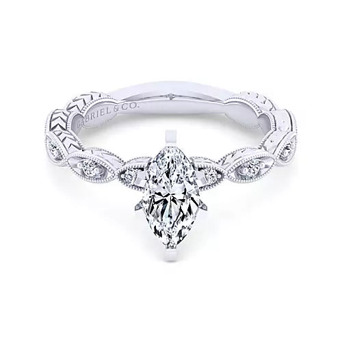 Sadie-14k White Gold Marquise Shape Diamond Engagement Ring - 0.12 ct