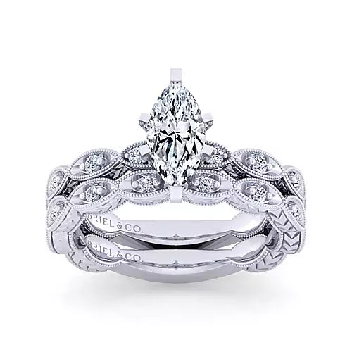 Gabriel & Co-14k White Gold Marquise Shape Diamond Engagement Ring - 0.12 ct