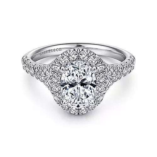 Kenedy-14K White Gold Oval Halo Diamond Engagement Ring