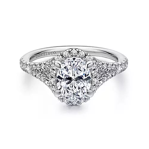 Verbena-14K White & Rose Gold Oval Halo Diamond Engagement Ring- 0.56 ct