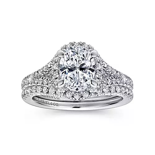 Gabriel & Co-14K White Gold Oval Halo Diamond Engagement Ring- 0.56 ct