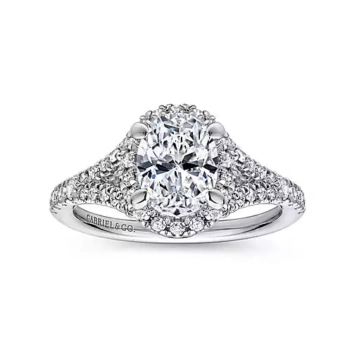 Gabriel & Co-14K White Gold Oval Halo Diamond Engagement Ring- 0.56 ct