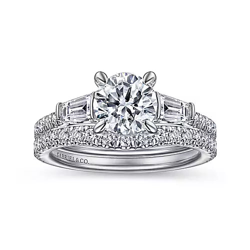 Gabriel & Co-14k White Gold Round 3 Stone Diamond Engagement Ring - 0.42 ct