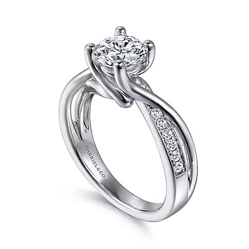 Gabriel & Co-14k White Gold Round Bypass Diamond Engagement Ring - 0.14 ct