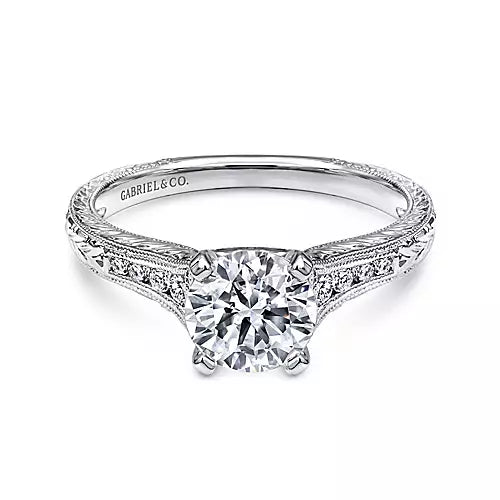 Audra-14K White Gold Round Diamond Engagement Ring