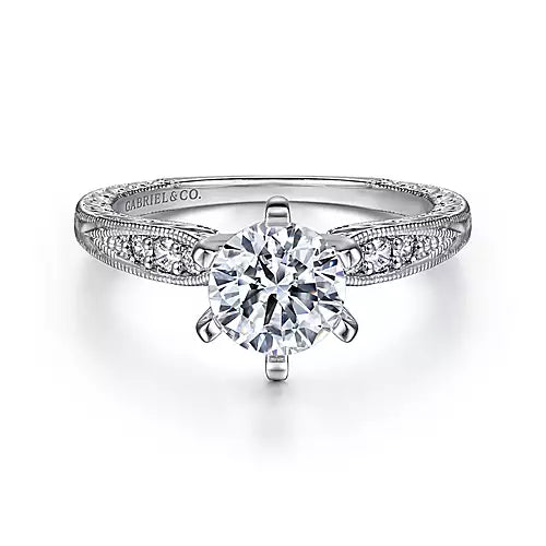 Kate-14K White Gold Round Diamond Engagement Ring