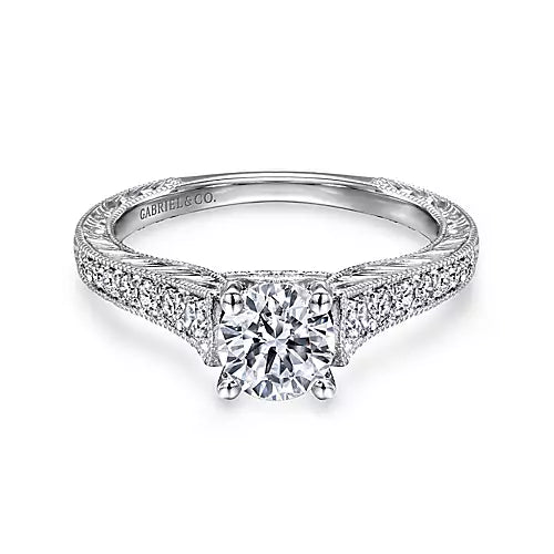 Gabriel & Co- 14K White Gold Round Diamond Engagement Ring