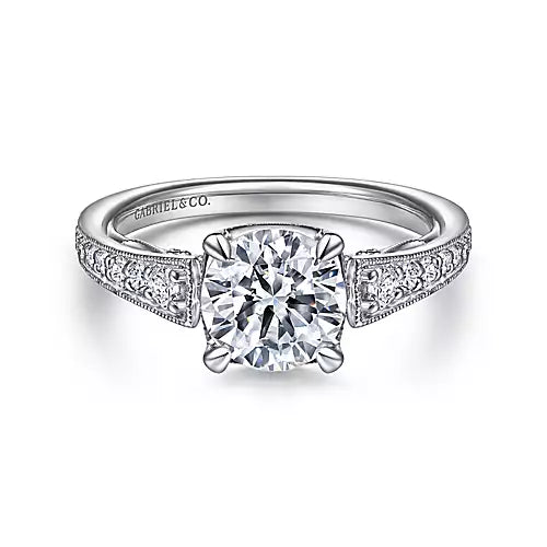 Talia-14k White Gold Round Diamond Engagement Ring - 0.48 ct
