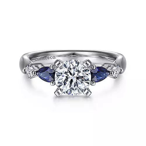 Gabriel & Co-14k White Gold Round Five Stone Sapphire And Diamond Engagement Ring - 0.09 ct