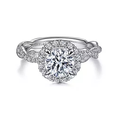 Luciella-14k White Gold Round Halo Diamond Engagement Ring - 0.38 ct