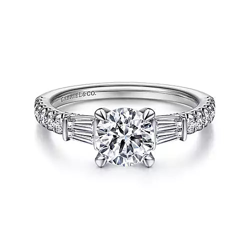 Gabriel & Co-14k White Gold Round Three Stone Diamond Engagement Ring - 0.64 ct