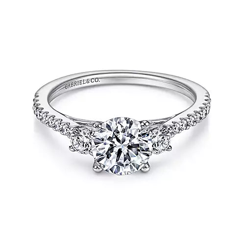 Chantal-14k White Gold Round Three Stone Diamond Engagement Ring - 0.44 ct