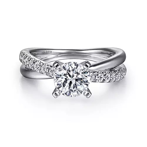 Gabriel & Co-14K White Gold Round Twisted Diamond Engagement Ring