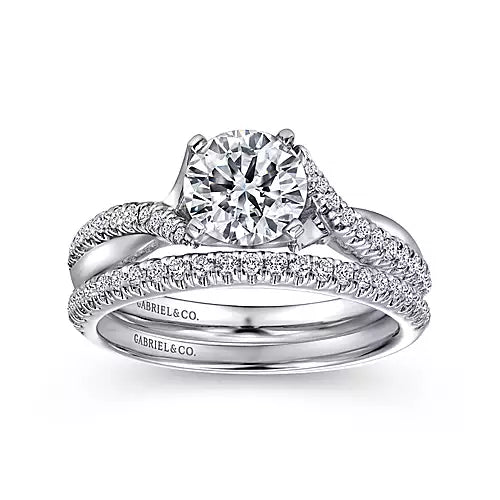 Gabriel & Co-14K White Gold Round Twisted Diamond Engagement Ring