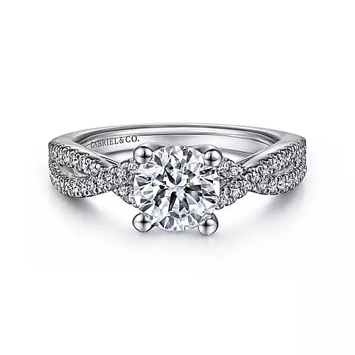 Gina-14k White Gold Round Twisted Diamond Engagement Ring - 0.20 ct