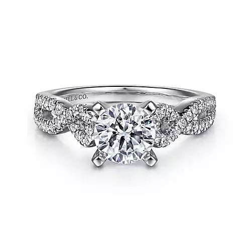 Kayla-14K White Gold Round Twisted Diamond Engagement Ring-0.35 ct