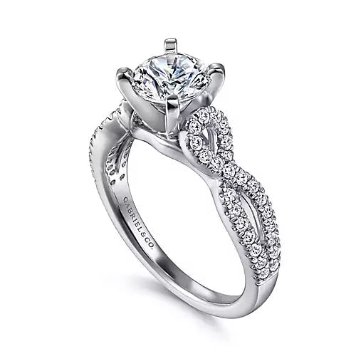 Gabriel & Co-14K White Gold Round Twisted Diamond Engagement Ring-0.35 ct
