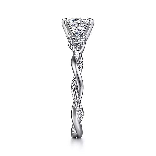 Gabriel & Co-14k White Gold Round Twisted Diamond Engagement Ring - 0.12 ct