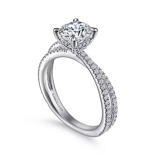 Gabriel & Co-14k White Gold Split Shank Round Diamond Engagement Ring - 0.42 ct