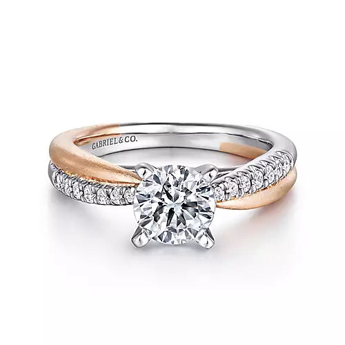 Gabriel & Co-14K White-Rose Gold Round Diamond Criss Cross Engagement Ring