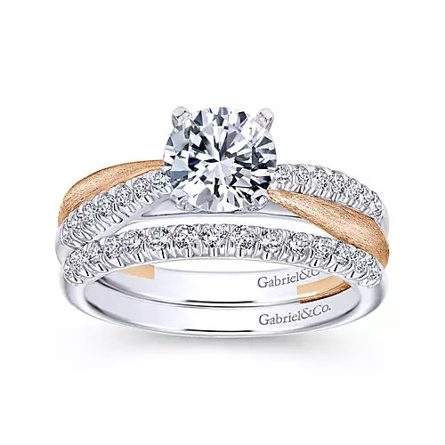 Gabriel & Co-14K White-Rose Gold Round Diamond Criss Cross Engagement Ring