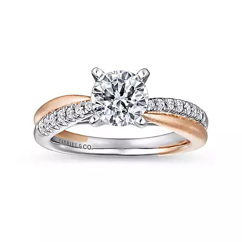 Kendall-14K White-Rose Gold Round Diamond Criss Cross Engagement Ring