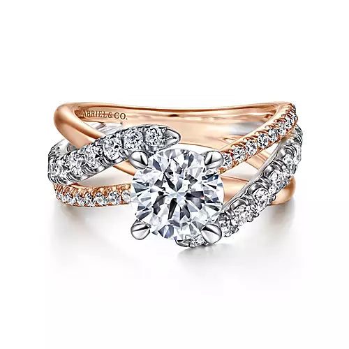 Gabriel & Co-14k White-rose Gold Round Free Form Diamond Engagement Ring - 0.75 ct