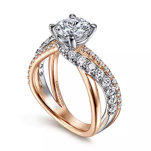 Gabriel & Co-14k White-rose Gold Round Free Form Diamond Engagement Ring - 0.75 ct