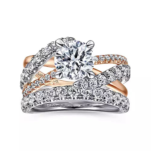 Gabriel & Co-14k White-rose Gold Round Free Form Diamond Engagement Ring - 0.75 ct