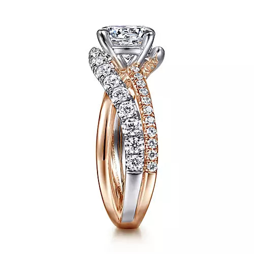 Gabriel & Co-14k White-rose Gold Round Free Form Diamond Engagement Ring - 0.75 ct