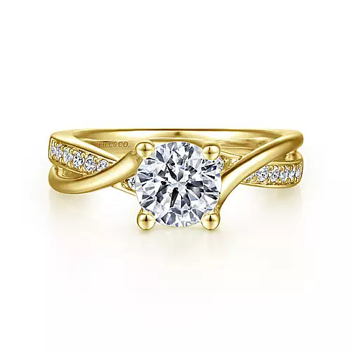 Gabriel & Co-14k Yellow Gold Round Diamond Twisted Engagement Ring - 0.14 ct