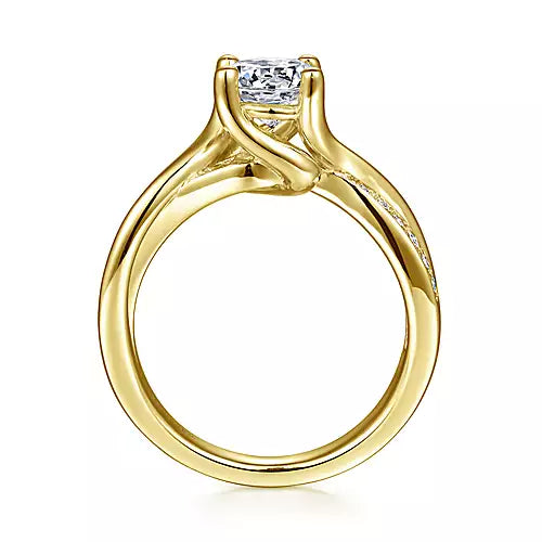 Gabriel & Co-14k Yellow Gold Round Diamond Twisted Engagement Ring - 0.14 ct