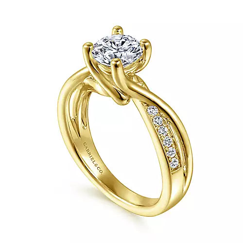 Gabriel & Co-14k Yellow Gold Round Diamond Twisted Engagement Ring - 0.14 ct