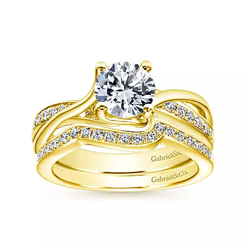 Gabriel & Co-14k Yellow Gold Round Diamond Twisted Engagement Ring - 0.14 ct