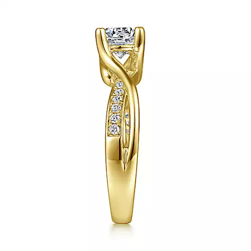 Gabriel & Co-14k Yellow Gold Round Diamond Twisted Engagement Ring - 0.14 ct