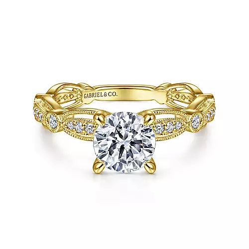 Latizzia-Vintage Inspired 14k Yellow Gold Round Diamond Engagement Ring - 0.29 ct