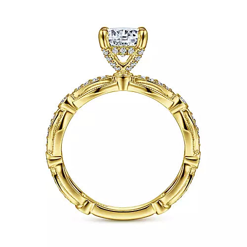 Gabriel & Co-Vintage Inspired 14k Yellow Gold Round Diamond Engagement Ring - 0.29 ct