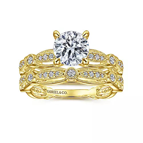 Gabriel & Co-Vintage Inspired 14k Yellow Gold Round Diamond Engagement Ring - 0.29 ct