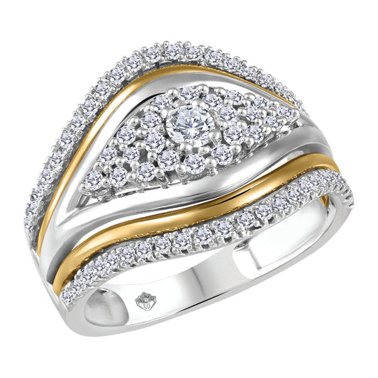 0.50 ct T.W. Multiple Rows Dinner White & Yellow Gold Ladies Ring
