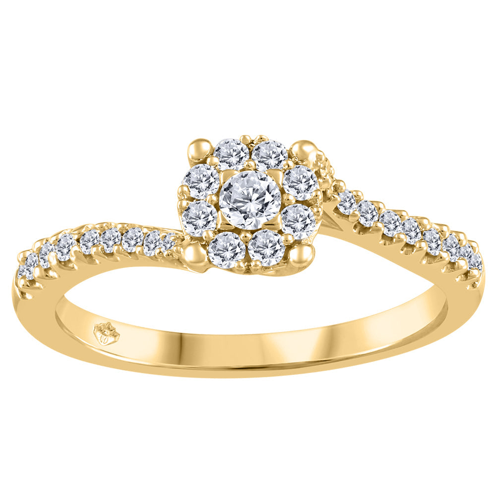 0.35 ct T.W. Bypass Accent Diamonds Yellow Gold Ladies Ring