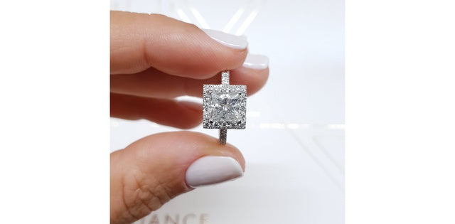 0.87 ct T.W.-14K White Gold Princess Diamond Halo Engagement Ring-