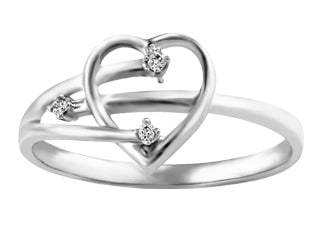 Diamond Accent Open Heart Split Shank White Gold Ladies Ring