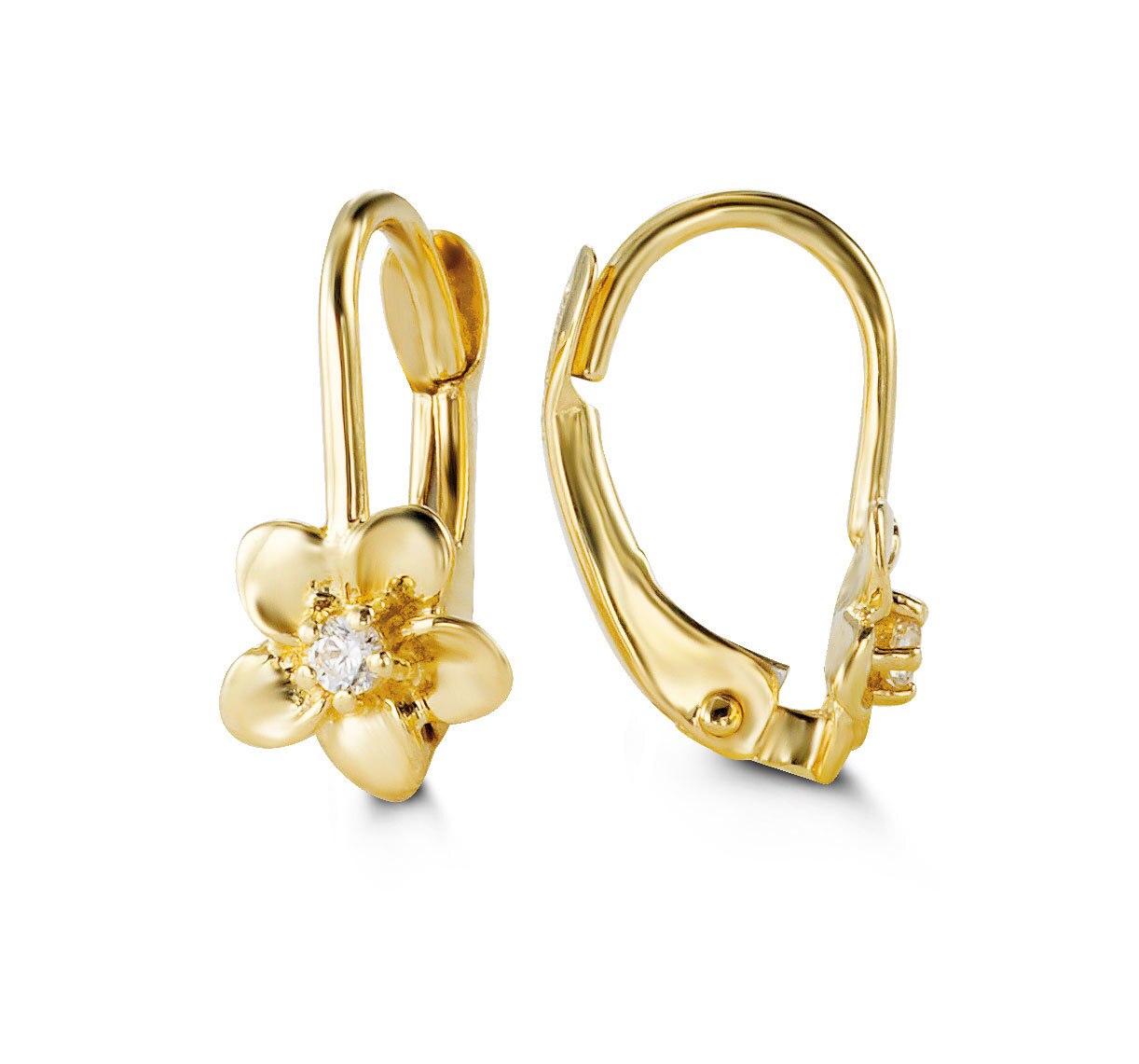 Baby Flower Huggies Earrings in 14K Yellow Gold 