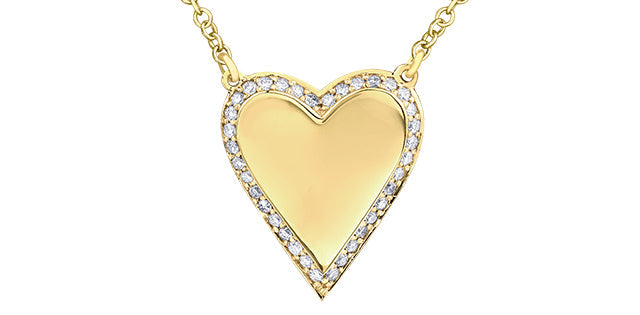 0.14 ct T.W Heart Diamond Ouline Engravable Gold Necklace