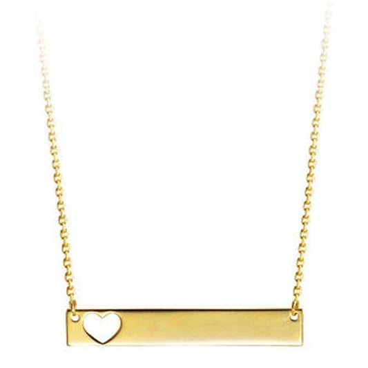 10K Yellow Gold Heart Plague Plate Engravable Necklace