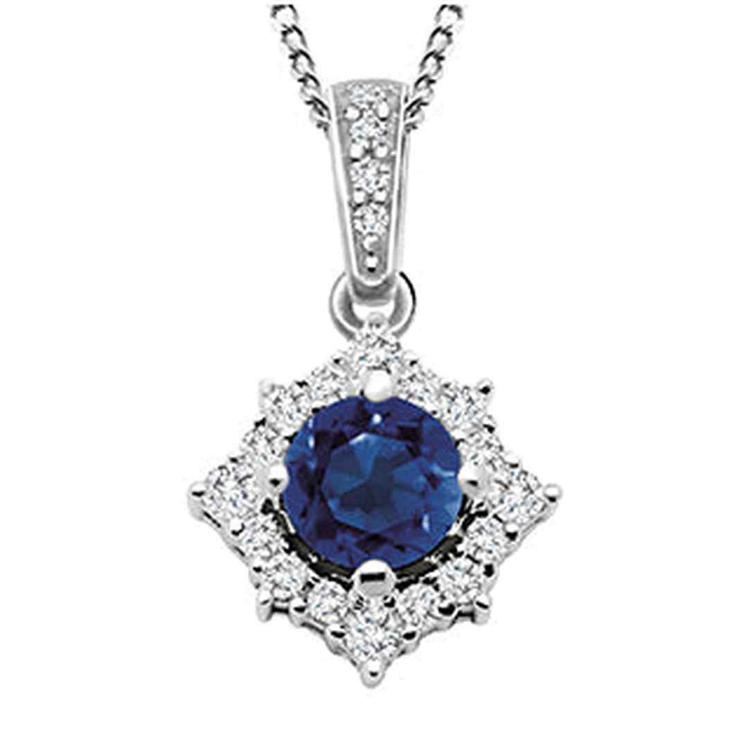 Sapphire Halo Diamond Starbust 14K White Gold Necklace