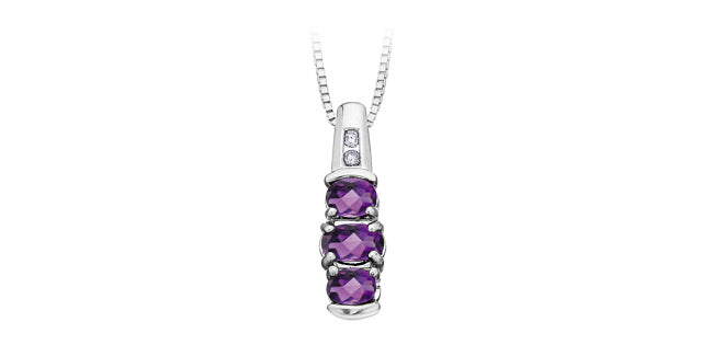 Amethyst Past-Present-Future Diamond Pendant in White Gold