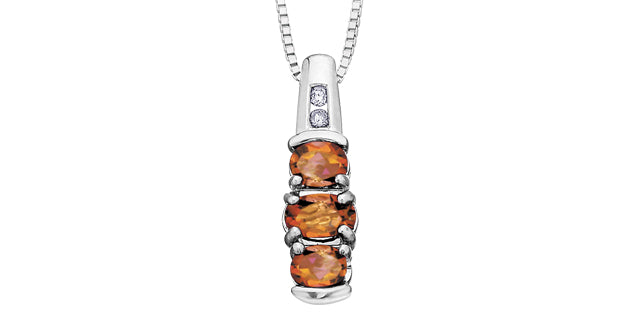 Citrine Past-Present-Future Diamond Pendant in White Gold