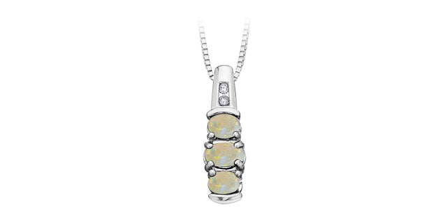 October Opal Past-Present-Future Diamond Pendant in White Gold