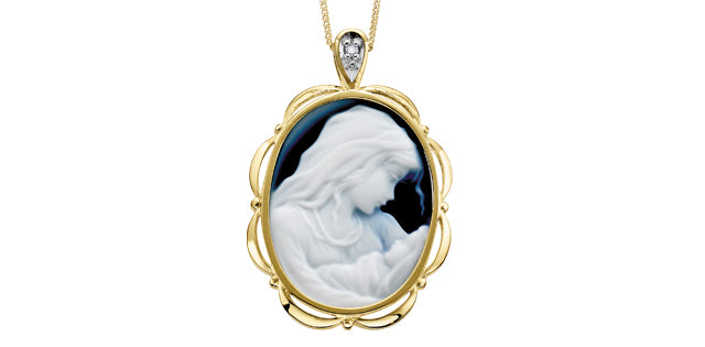 Agate & Diamond Accent Mother's Embrace in Yellow Gold Pendant